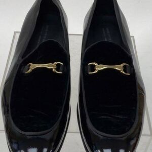 Saks Fifth Avenue Elegant Black Loafers with Gold Accent 10.5